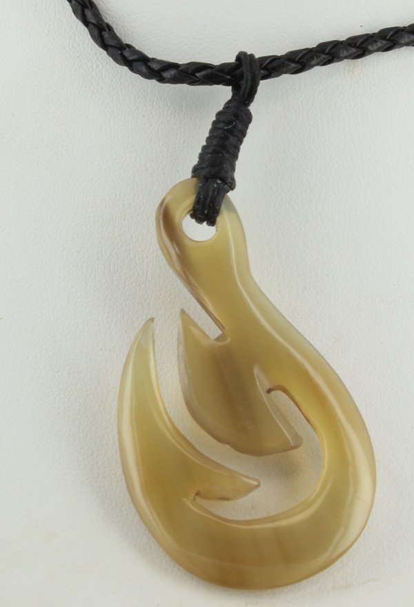 Scarce Buffalo Horn Hawaii Fishhook Pendant Choker Pair: Excellent new handcrafted pieces