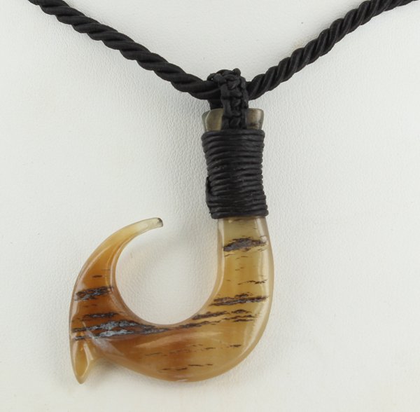 Scarce Buffalo Horn Hawaii Fishhook Pendant Choker Pair: Excellent new handcrafted pieces