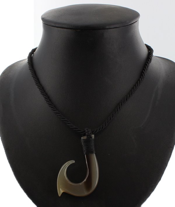 Scarce Buffalo Horn Hawaii Fishhook Pendant Choker Pair: Excellent new handcrafted pieces