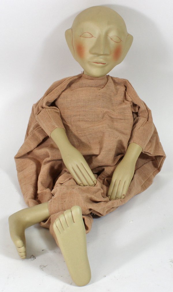 Hand Crafted Porcelain Puppet Doll: Hand crafted porcelain head hands and feet ready for your decoration; 14"
