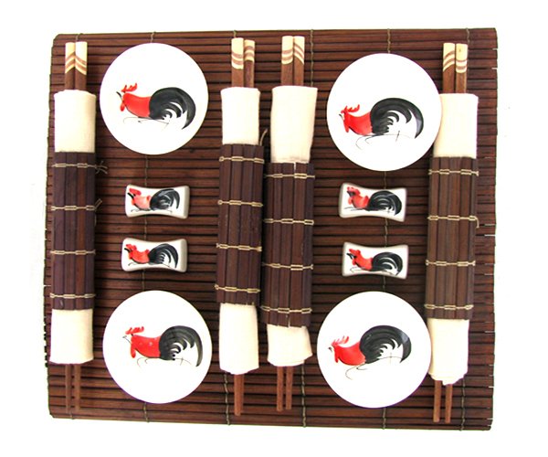 Bamboo Placemat Chopstick Shshi Set: Well crafted set; 4 settings