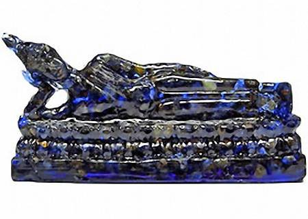 400.00ct. Blue Sapphire Reclining Buddha Statue: Scarce piece; made of bonded translucent blue sapphire