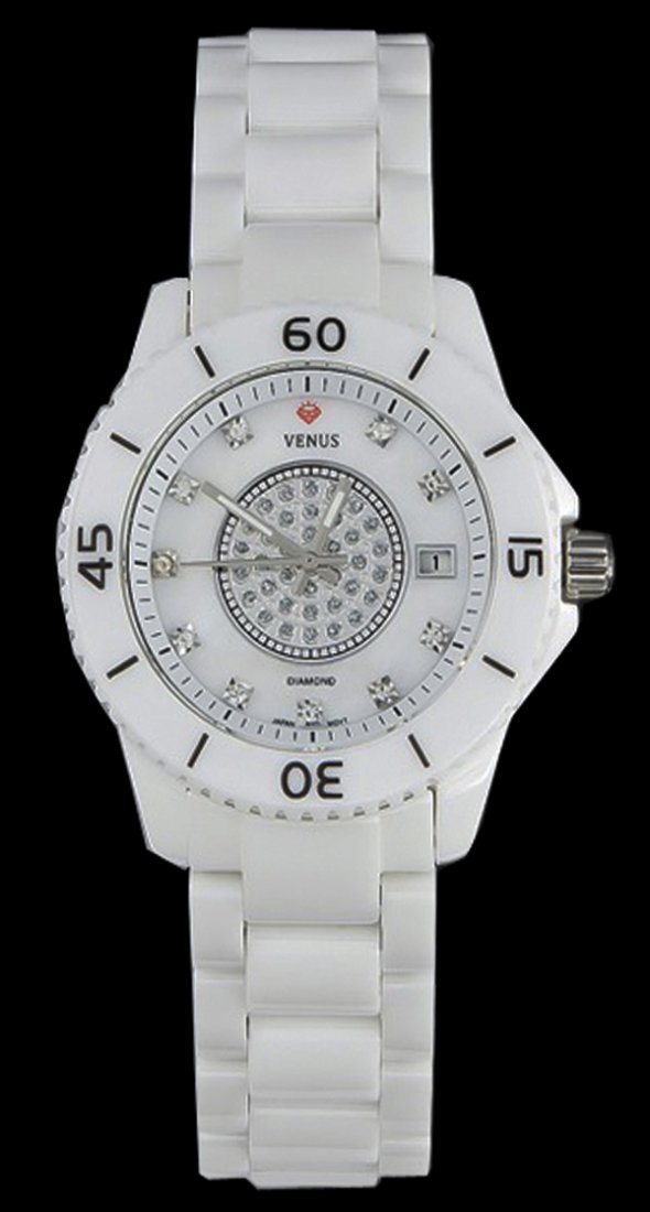 New Ice Time Venus Diamond Face White Ceramic Watch: Excellent brand new piece with ceramic case and 10 white diamonds in face; box & papers included; $2495 retail