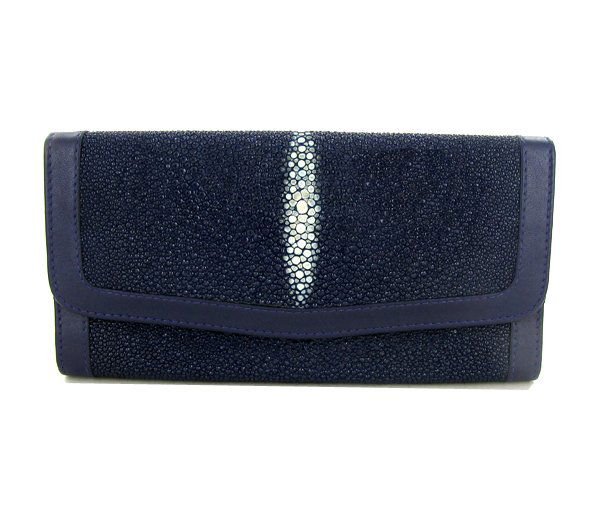 Ladies Stingray Hide Clutch Purse Wallet: Well made; brand new ladies Stingray Hide navy blue clutch purse/wallet. 7.5" x 4" x 1" when folded. Multiple inside sections; one zippered with multiple dividers and a smaller zippered section inside