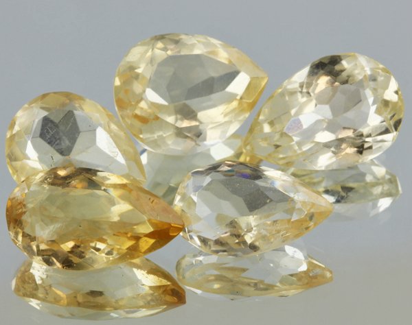 23ct Lemon Yellow Citrine Pear Cut Parcel: Excellent heated grade 9 of 10 specimen; estimated Gem Guide wholesale $35, estimated retail $100; Africa origin