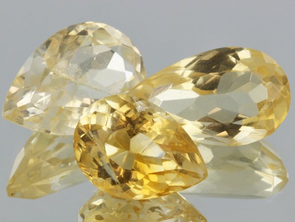 22.25ct Lemon Yellow Citrine Pear Cut Parcel: Excellent heated grade 9 of 10 specimen; estimated Gem Guide wholesale $35, estimated retail $100; Africa origin