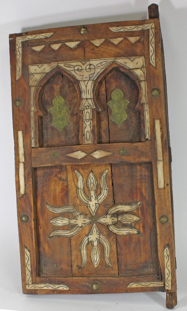 Antique Moroccan Handmade Inlaid Window Shutter: Scarce antique piece 24"