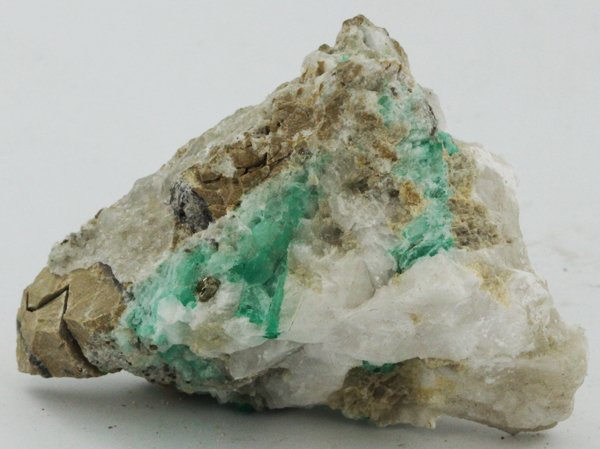 985ct Natural Colombian Emerald Crystal Cluster: Excellent specimen with pyrite crystals and small emerald crystal vein on base material