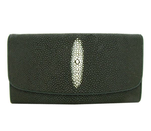 Ladies Stingray Hide Clutch Purse Wallet: Well made; brand new ladies Stingray Hide dark green clutch purse/wallet. 7.5" x 4" x 1" when folded. Multiple inside sections; one zippered with multiple dividers and a smaller zippered section insid