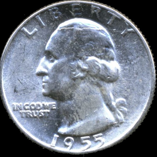 1955 Washington 25c Gem MS65/66 ERROR: Excellent gem with die crack speared head