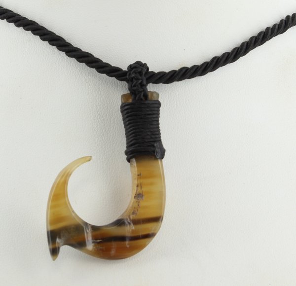 Scarce Buffalo Horn Hawaii Fishhook Pendant Choker Pair: Excellent new handcrafted pieces