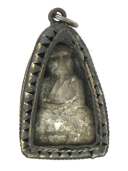 Antique Silvered Bronze Buddha Amulet in Case (1 of 1)