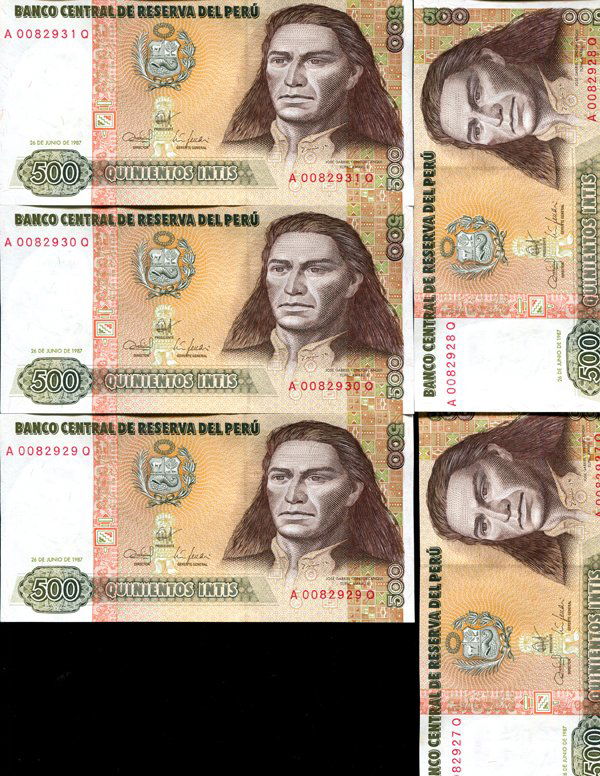 1987 Peru 500 Intis Crisp Unc Note 10pcs Scarce (1 of 4)