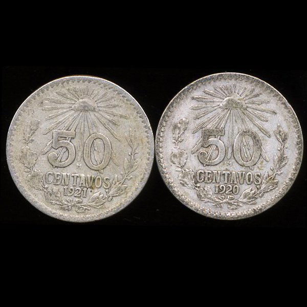 1920-21 Mexico 50c VF+ 2pcs (1 of 2)