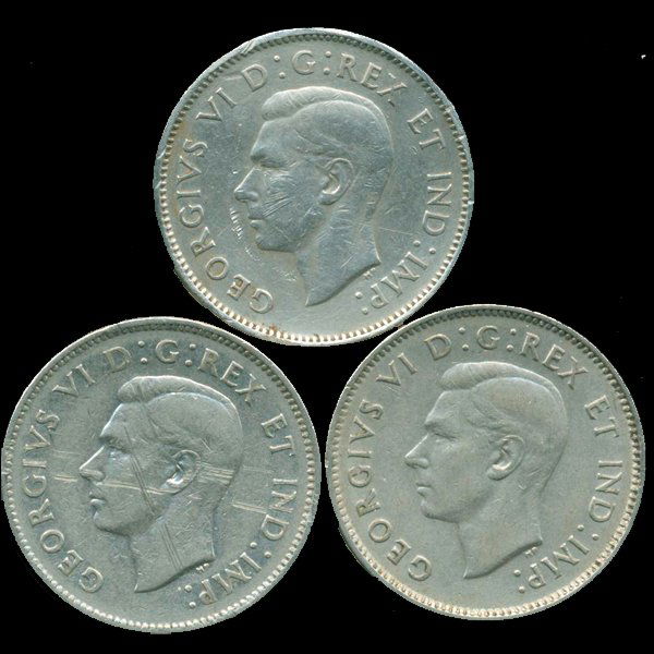 1937-39 Canada 5c Nickel VF/XF 3 pcs (1 of 2)
