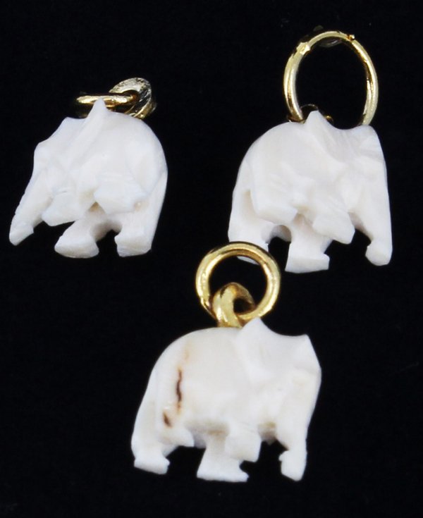 Carved Ivory Elephant Gold Vermeil 3 Pendants (1 of 2)