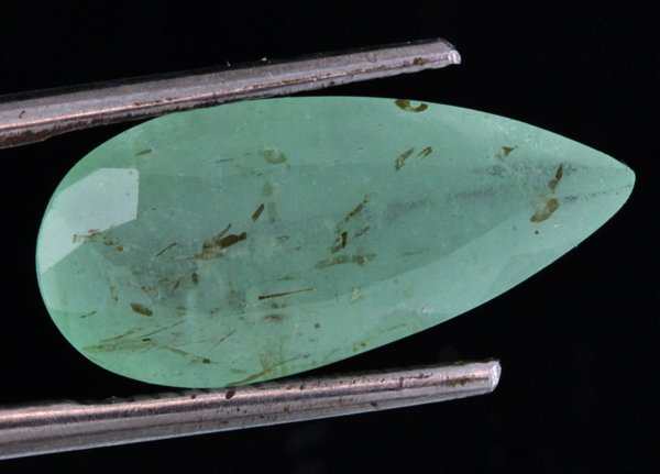 5.3ct Mint Green Emerald Pear Cut: Excellent untreated grade 3 of 10 specimen; estimated Gem Guide wholesale $425, estimated retail $1200; Colombia origin