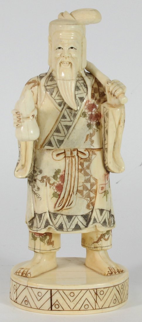Handcarved Chinese Bone Fisherman: Excellent handcarved piece;
