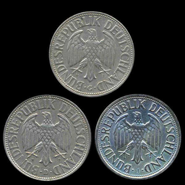 1963D/G/J Germany 1 Mark Hi Grade Scarce 3 Pcs (1 of 2)