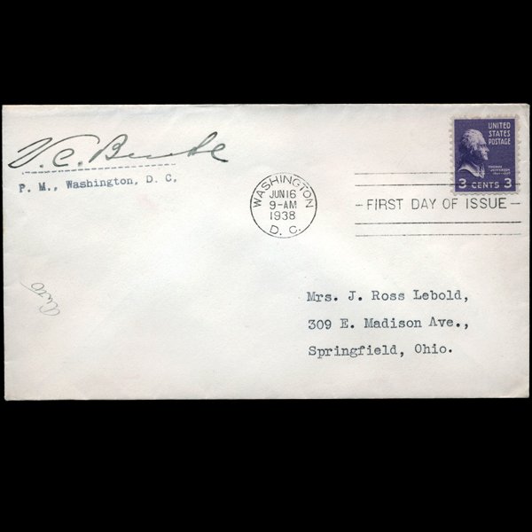 1938 US Postmaster Signed First Day Postal Cover (1 of 1)