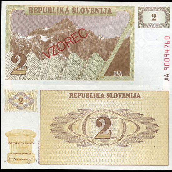 1991 Slovenia 2 T Specimen GEM Crisp Unc Note (1 of 1)