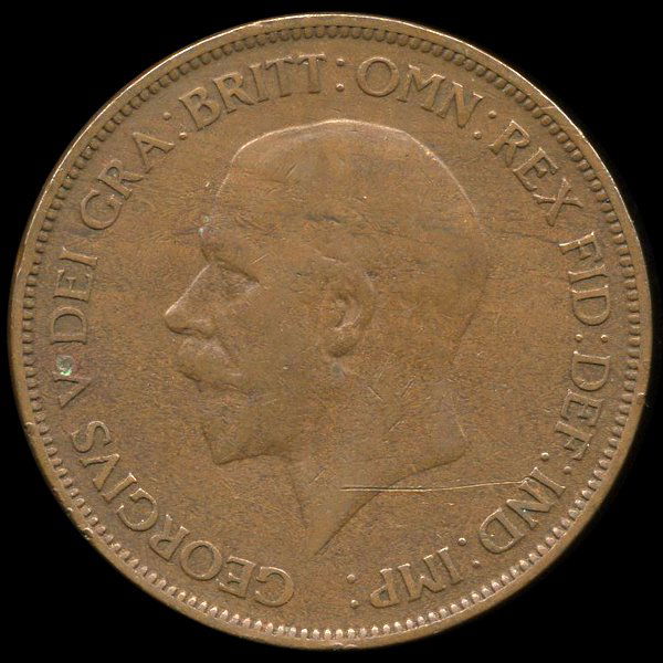 1934 British Geo V 1p XF/VF (1 of 2)