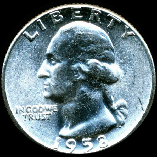 1958 Washington 25c MS65 Underweight ERROR (1 of 2)