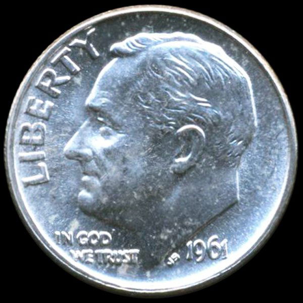 1961 Roosevelt 10c MS65/66 FB Double Die ERROR (1 of 2)