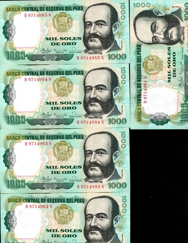 1981 Peru 1000S Crisp Unc Note 10pcs Scarce Sequential (1 of 2)