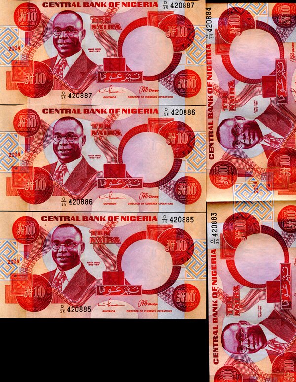 2004 Nigeria 10N Note Crisp Unc 10pcs Scarce Sequential (1 of 4)