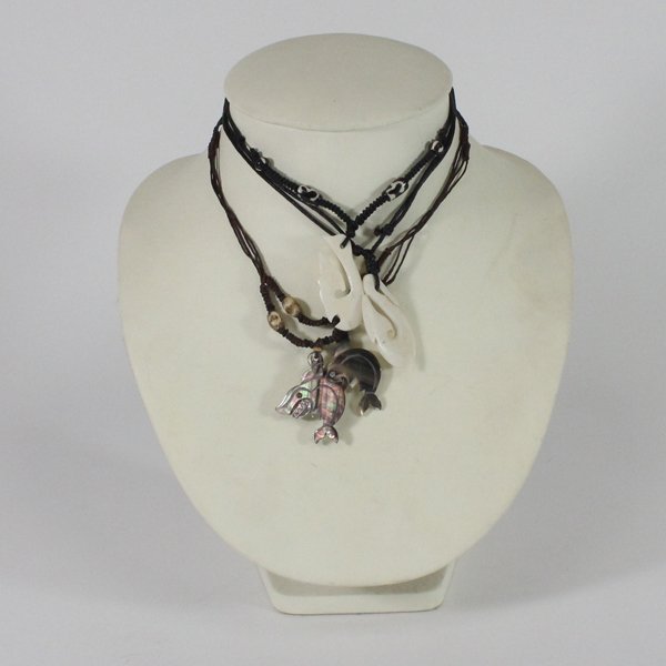 4 New Handcarved Bone & Shell Necklace Choker Pendants: Handcrafted set of 4