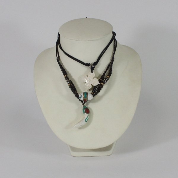 3 New Handcarved Bone & Shell Necklace Choker Pendants: Handcrafted set of 3