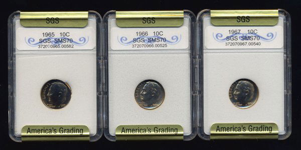 1965-67 Roosevelt Dime Set Graded SMS GEMS (1 of 2)