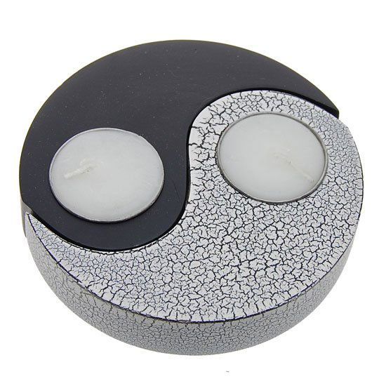 Hand Crafted Yin-Yang Black & White Candle Holder: Excellent hand crafted piece; 5";