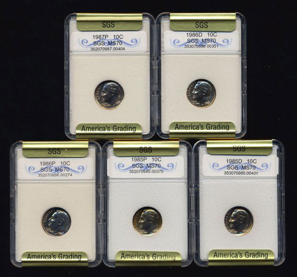 1985-87 Roosevelt Dime Set Graded GEMS (1 of 2)
