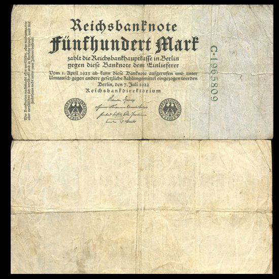 1922 Germany 500 Mark Note Better Grade Scarce (1 of 1)