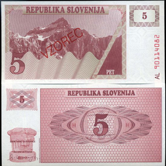 1991 Slovenia 5 T Specimen GEM Crisp Unc Note (1 of 1)