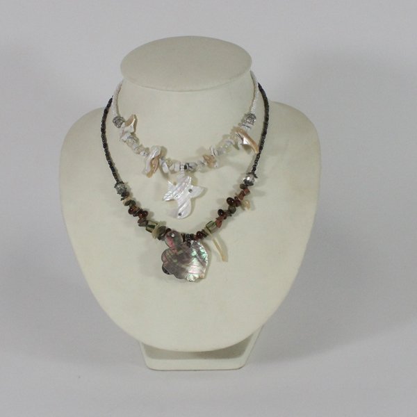2 New Handcarved Shell Necklace Choker Pendants: Handcrafted set of 2