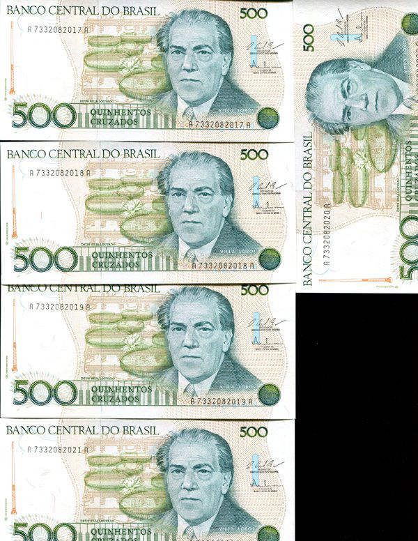 1986 Brazil 500C Crisp Unc Note 10pcs Scarce Sequential (1 of 4)