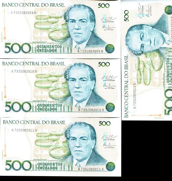 1986 Brazil 500C Crisp Unc Note 8pcs Scarce Sequential (1 of 3)