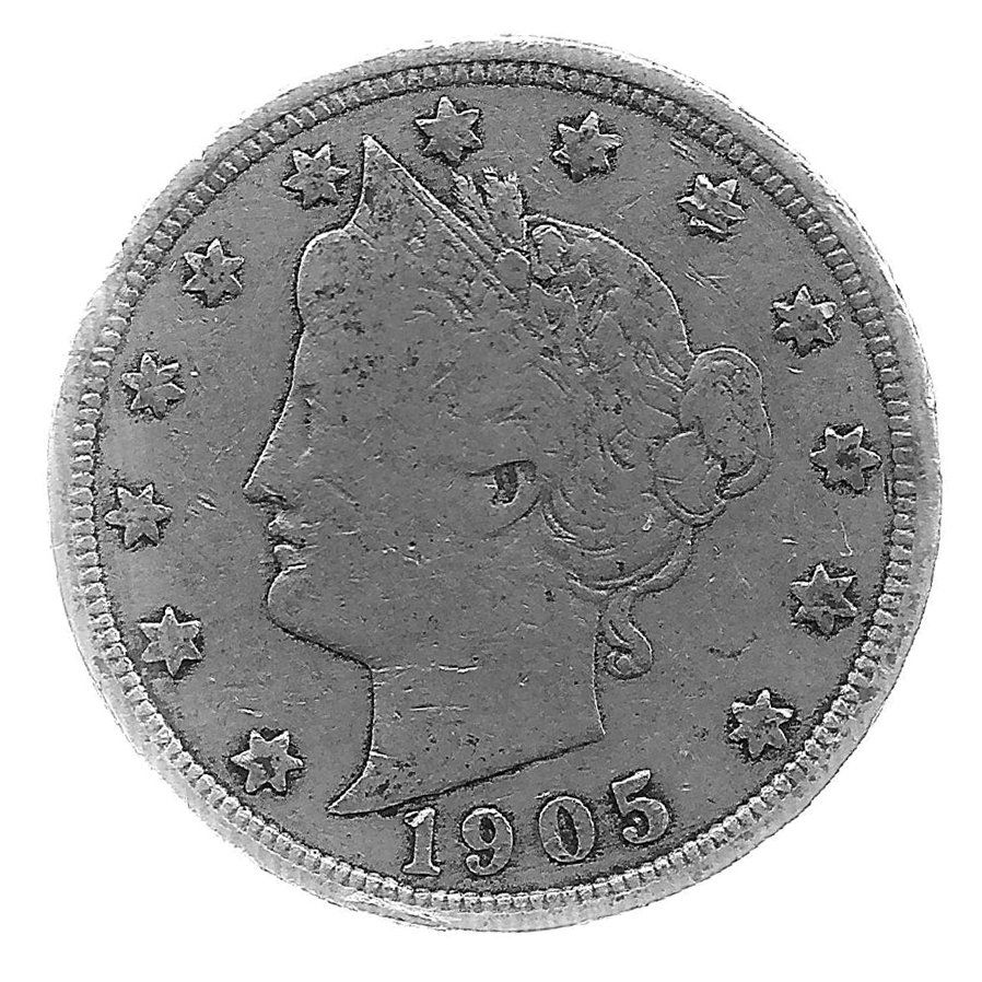 1905 Better Grade Lib 5c Partial Liberty Showing: Better grade circulated piece with partial to full LIBERTY showing