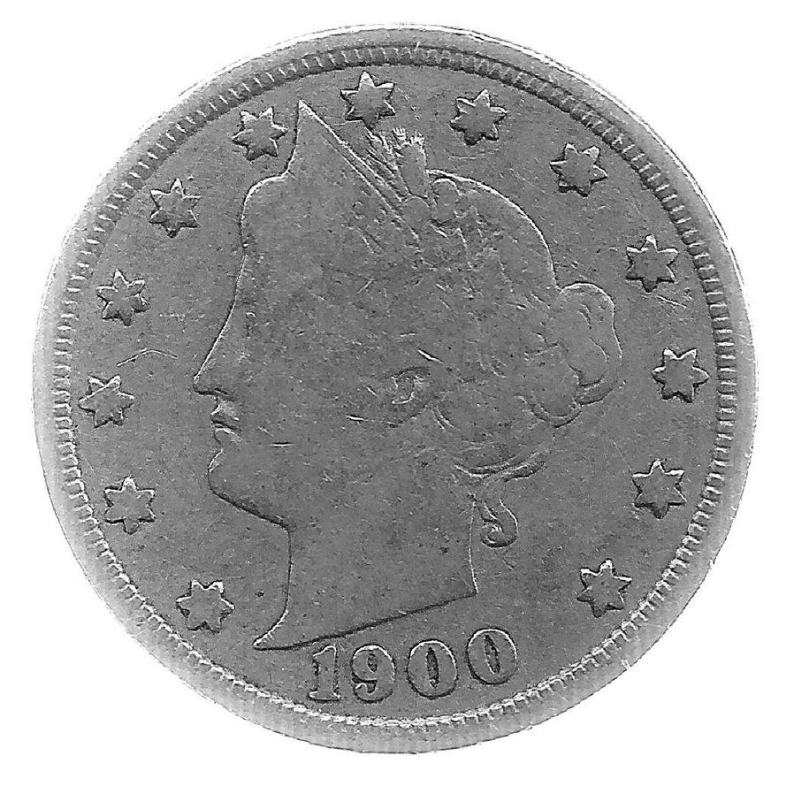 1900 Better Grade Lib 5c Partial Liberty Showing: Better grade circulated piece with partial to full LIBERTY showing