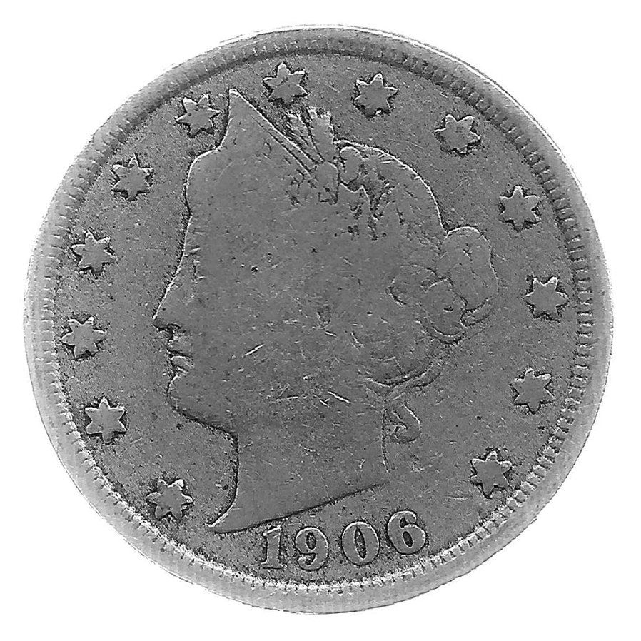 1906 Better Grade Lib 5c Partial Liberty Showing: Better grade circulated piece with partial to full LIBERTY showing