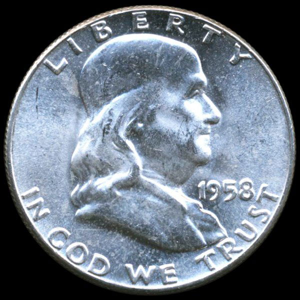 1958 Franklin 50c CHOICE+ Unc RARE Ty 2 Rev ERROR (1 of 2)