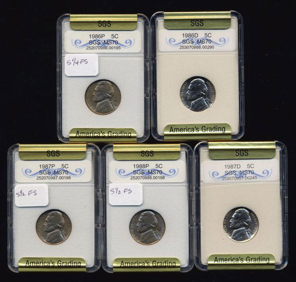 1986-88 Jefferson Nickel Set Graded UNC GEMS (1 of 2)