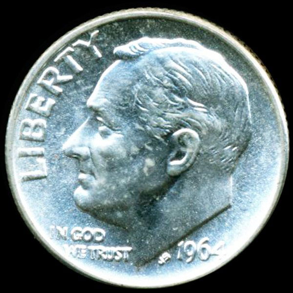 1964 FDR Silver 10c GEM Unc Full Bands (1 of 2)