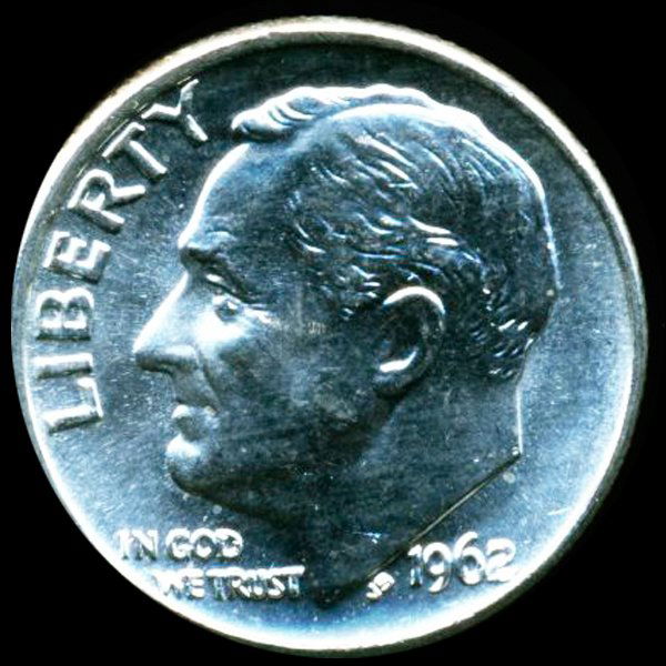 1962 FDR Silver 10c CHOICE+ UNC Full Bands (1 of 2)