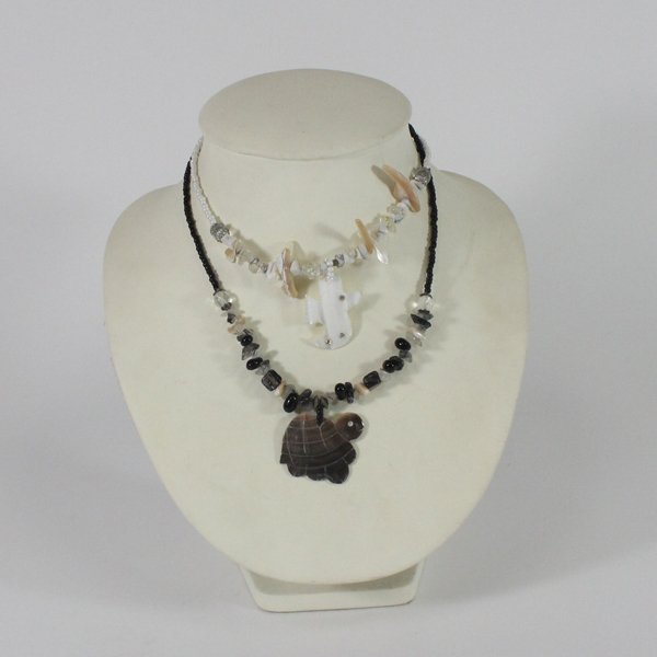 2 New Handcarved Shell Necklace Choker Pendants: Handcrafted set of 2
