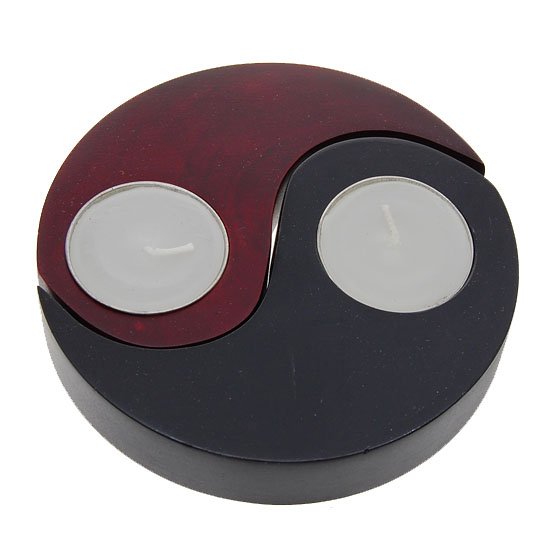 Hand Crafted Yin-Yang Mango Wood Candle Holder: Excellent hand crafted mango wood piece; 5"