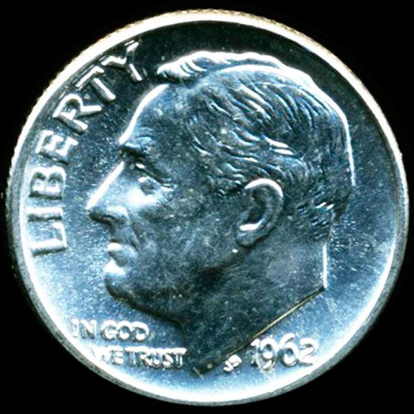 1962 FDR Silver 10c GEM+ UNC Full Bands (1 of 2)